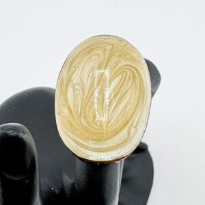 Vintage Swirl Oval Yellow Cream Ring Chunky Retro Glam Statement